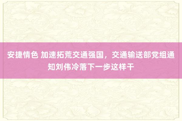 安捷情色 加速拓荒交通强国，交通输送部党组通知刘伟冷落下一步这样干