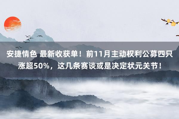 安捷情色 最新收获单！前11月主动权利公募四只涨超50%，这几条赛谈或是决定状元关节！