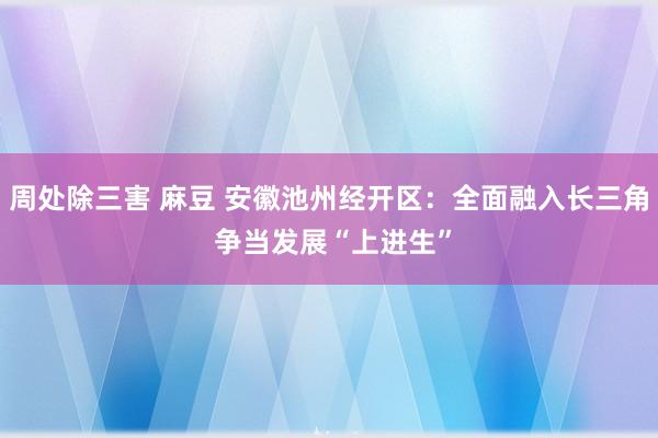 周处除三害 麻豆 安徽池州经开区：全面融入长三角 争当发展“上进生”