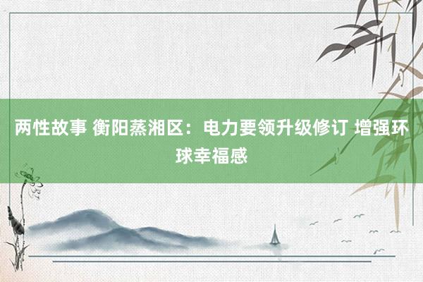 两性故事 衡阳蒸湘区:电力要领升级修订 增强环球幸福感