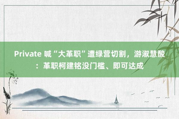 Private 喊“大革职”遭绿营切割，游淑慧酸：革职柯建铭没门槛、即可达成